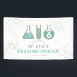 Science Experiment Green Boy Birthday Welcome Banner<br><div class="desc">This cool "birthday experiment" boy's science birthday party welcome banner features a white background with flasks,  and a test tube in green. Personalise for your needs. You can find matching products at my store.</div>