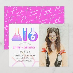 Science Experiment Neon Pink Girl Photo Birthday Invitation