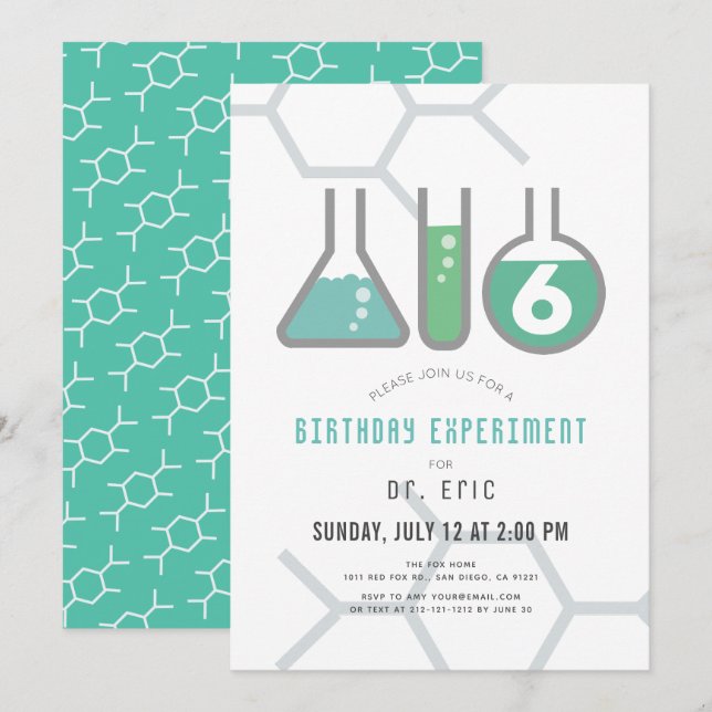 Science Experiment White & Green Boy Birthday Invitation (Front/Back)