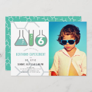 Science Experiment White Green Boy Photo Birthday Invitation