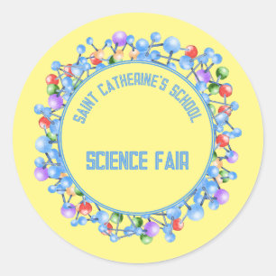 Science Fair Atoms Molecules Particles Custom Text Classic Round Sticker
