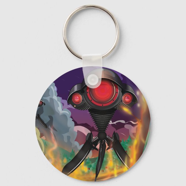 Science Fiction Alien Tripod Attack! Key Ring (Front)