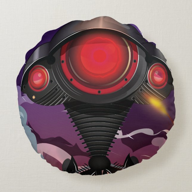 Science Fiction Alien Tripod Attack! Round Cushion (Back)