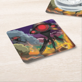 Science Fiction Alien Tripod Attack! Square Paper Coaster