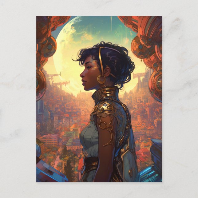 Science Fiction Black Woman Afrofuturism Postcard (Front)