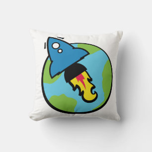 Science fiction cartoon Rocket And Planet Cushion