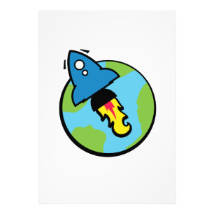 Science fiction cartoon Rocket And Planet Photo Print