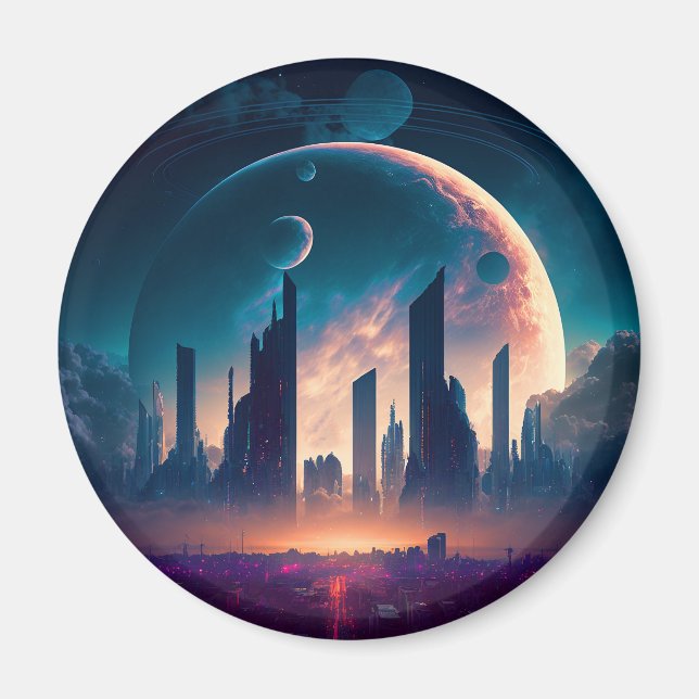 Science Fiction Cyberpunk Space City Magnet (Front)