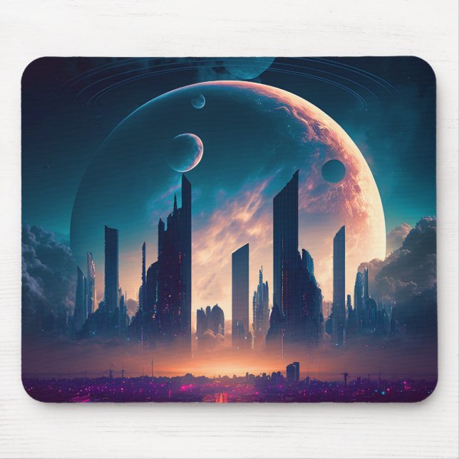 Science Fiction Cyberpunk Space City Mouse Mat (Front)
