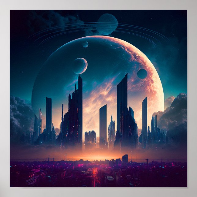 Science Fiction Cyberpunk Space City Poster (Front)