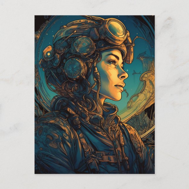 Science Fiction Fantasy Sci-Fi Art Nouveau Lady Postcard (Front)