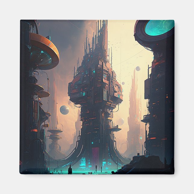 Science Fiction Futuristic City Magnet (Front)