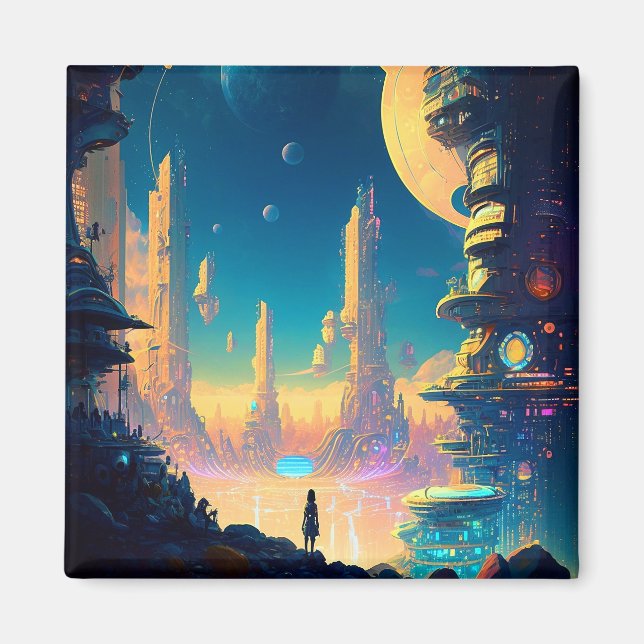 Science Fiction Futuristic City Magnet (Front)