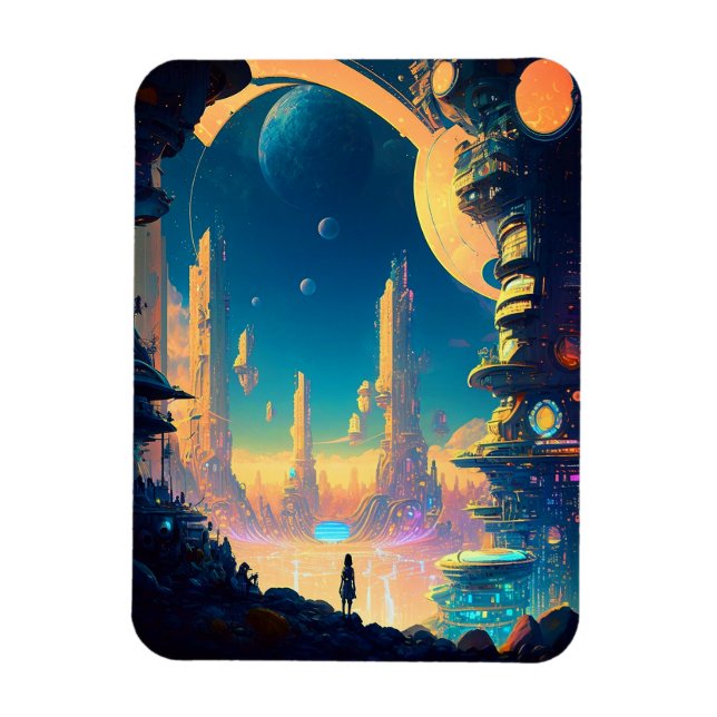 Science Fiction Futuristic City Magnet (Vertical)