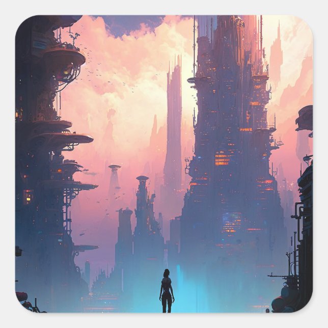 Science Fiction Futuristic City Square Sticker (Front)