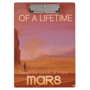 Science Fiction Vintage Mars Vacation Illustration Clipboard