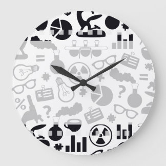 Science for Scientist Pattern (Black and White) Large Clock