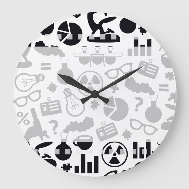 Science for Scientist Pattern (Black and White) Large Clock (Front)