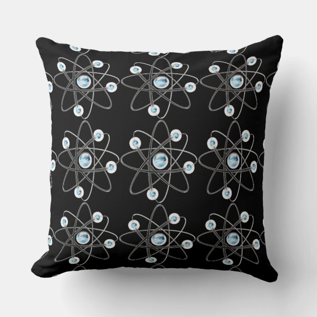 Science Geek Atom Symbol Black Throw Pillow (Front)