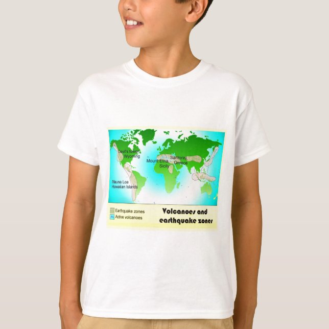 Science, Geography, Volcanoes and Earthquake zones T-Shirt (Front)