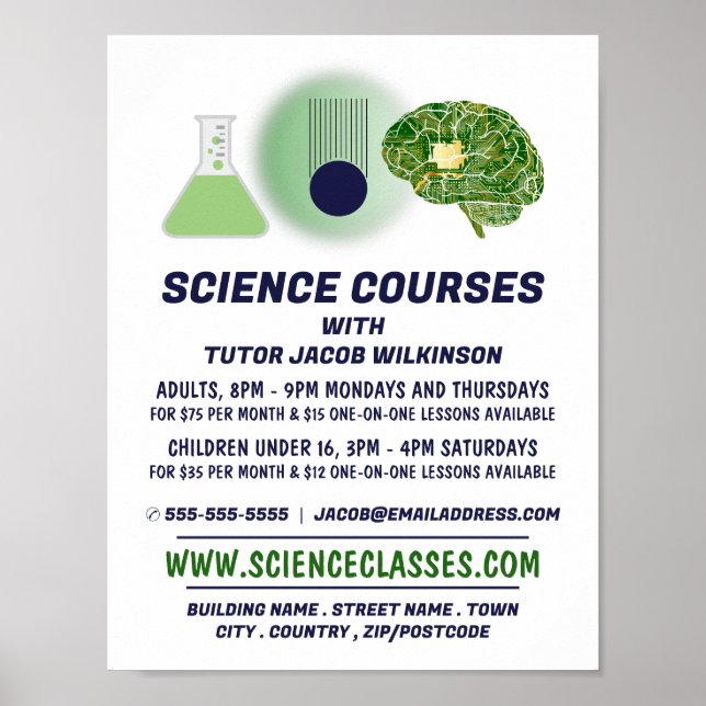 Science Icons, Science Course Advertising Poster (Front)