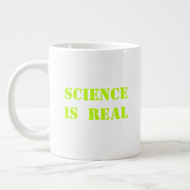 Science is Real neon green modern typography Large Coffee Mug (Left)