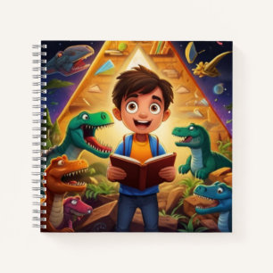 Science Kid Reading to Dinosaurs - Unique Design Notebook