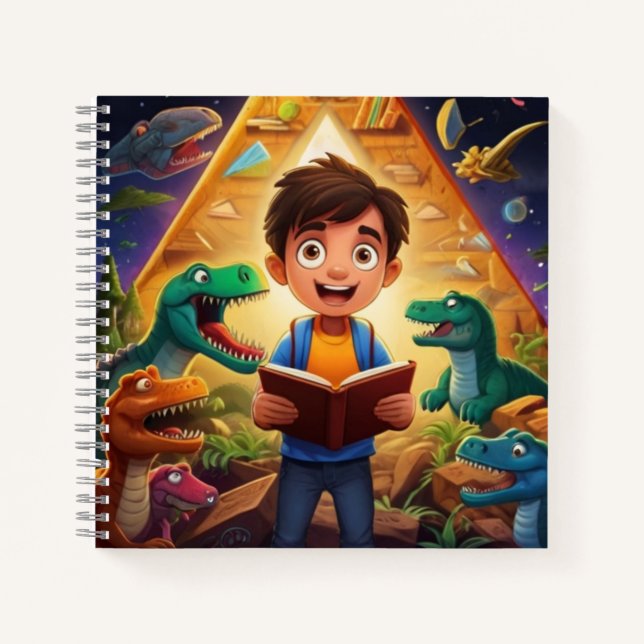 Science Kid Reading to Dinosaurs - Unique Design  Notebook (Front)