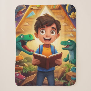 Science Kid Reading to Dinosaurs - Unique Design Sherpa Blanket
