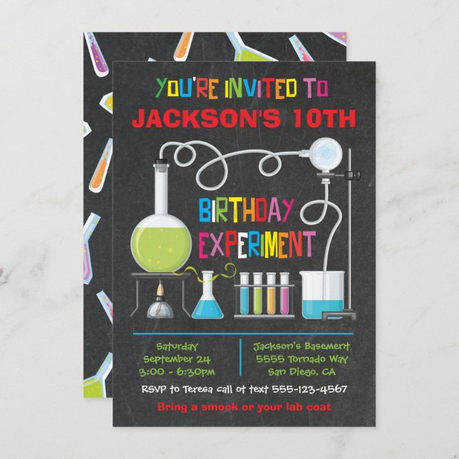 Science Lab Experiment Birthday Party Invitation (Front/Back)