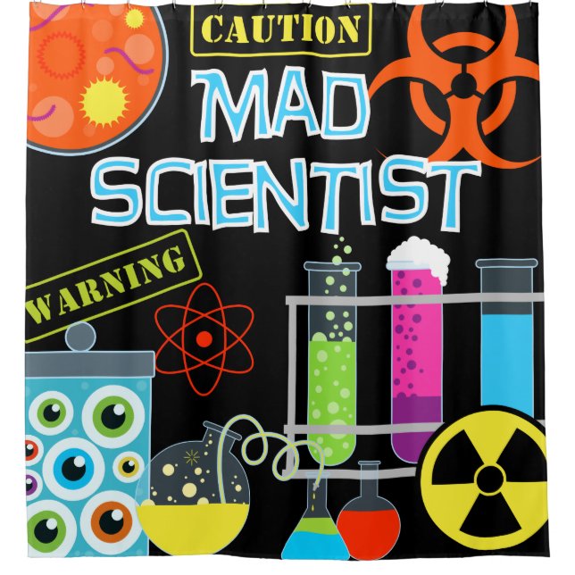 Science Lab Mad Scientist Kids Shower Curtain (Front)