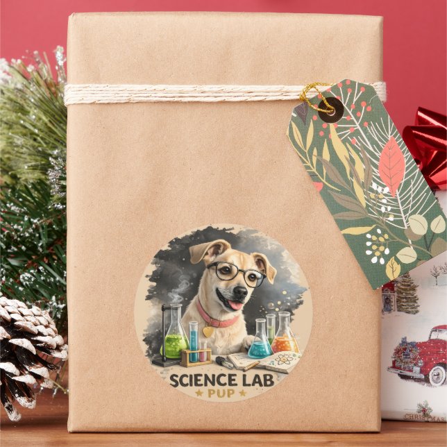 Science Lab Superstar Cute Dog with Glasses Classic Round Sticker (Holiday)