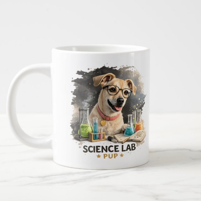 Science Lab Superstar Cute Dog with Glasses Large Coffee Mug (Left)