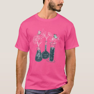 Science Laboratory Floral Flask Butterfly Biology T-Shirt