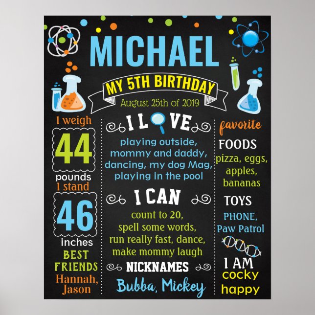 Science Mad Scientist Birthday chalkboard Poster (Front)