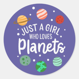 Science Nerd Outer Space Girl Who Loves Planets Classic Round Sticker