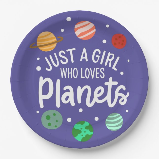 Science Nerd Outer Space Girl Who Loves Planets Paper Plate (Front)