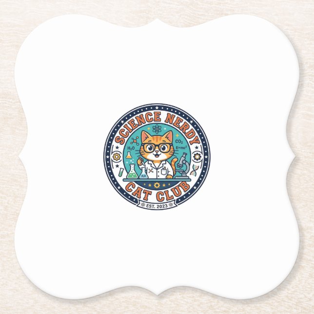 Science Nerdy Cat Cat Mum Gift Idea - Science Nerd Paper Coaster (Front)