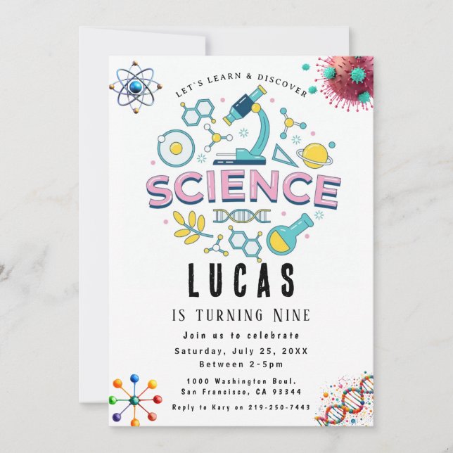  Science Party Birthday Invitation (Front)