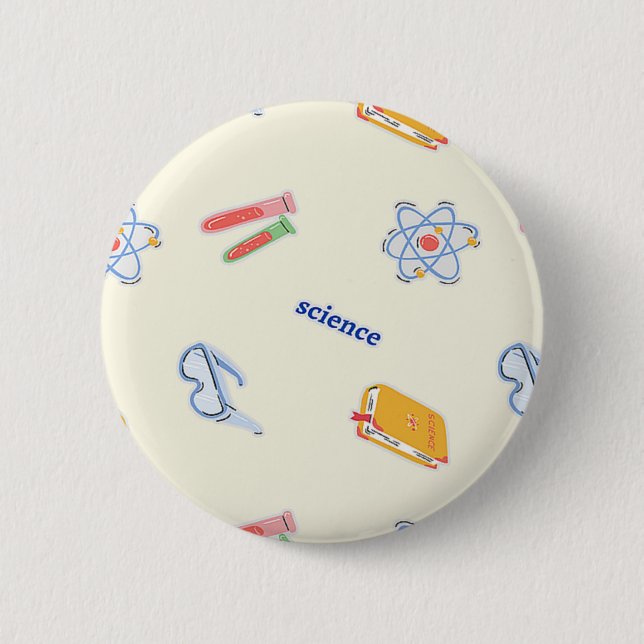 Science pattern on cream 6 cm round badge (Front)