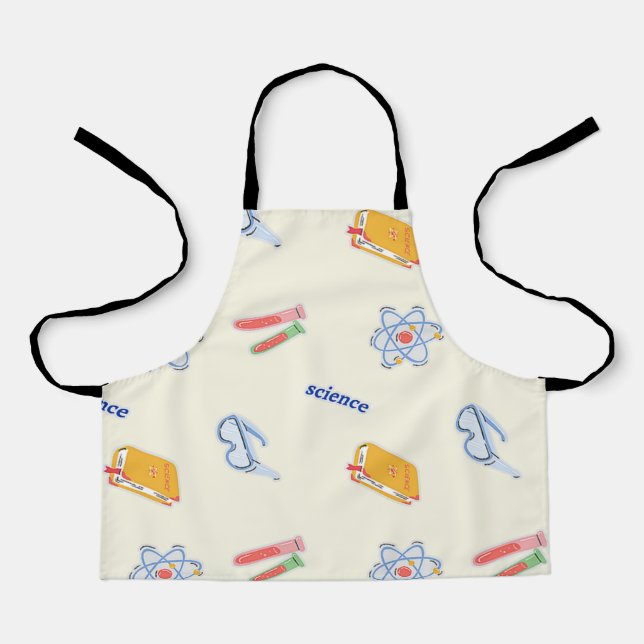 Science pattern on cream apron (Front)