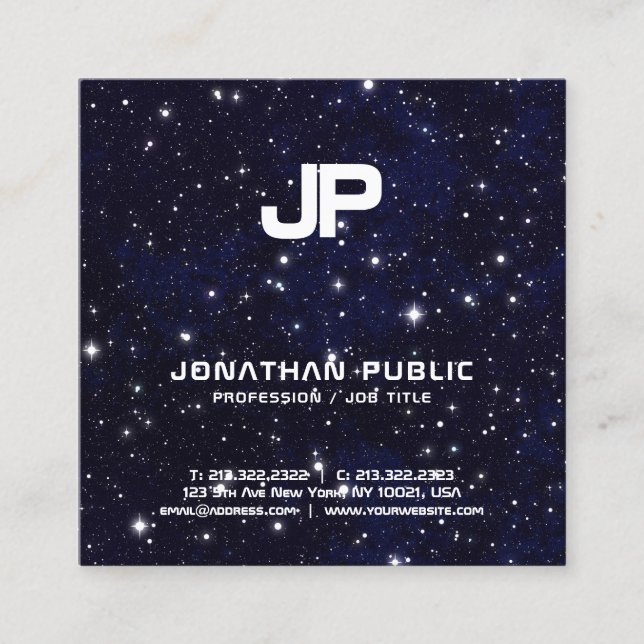 Science Physics Space Universe Monogram Plain Square Business Card (Front)