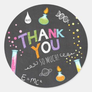 Science Sticker Thank you Birthday Favour tag Girl