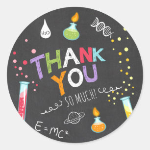 Science Sticker Thank you Birthday Favour tag Lab