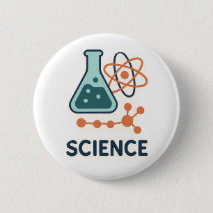 Science Subject Sticker – Flask, Molecules & Atom 6 Cm Round Badge