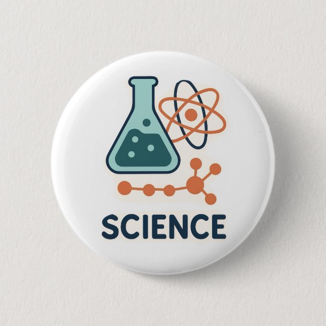 Science Subject Sticker – Flask, Molecules & Atom 6 Cm Round Badge (Front)