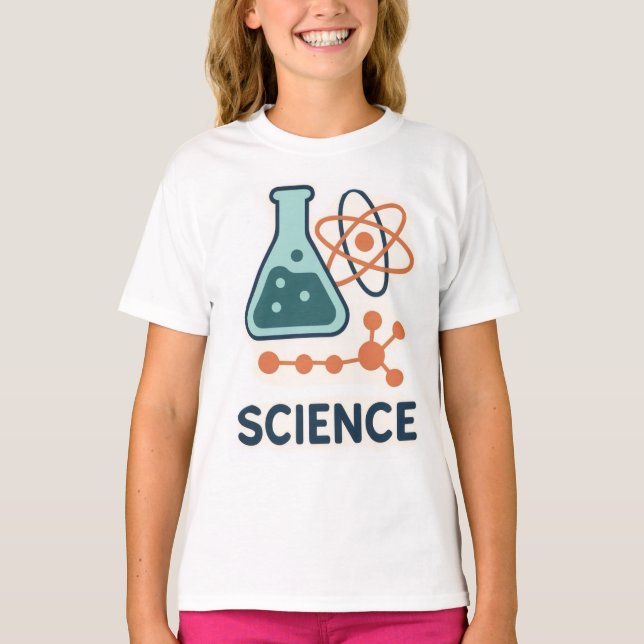 Science Subject Sticker – Flask, Molecules & Atom T-Shirt (Front)