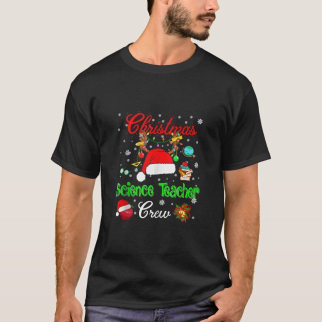 Science Teacher Crew Christmas Santa Hat Reindeer  T-Shirt (Front)