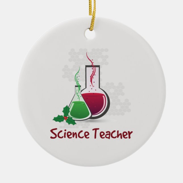 Science Teacher, Experiments Merry Christmas Ceramic Tree Decoration (Front)