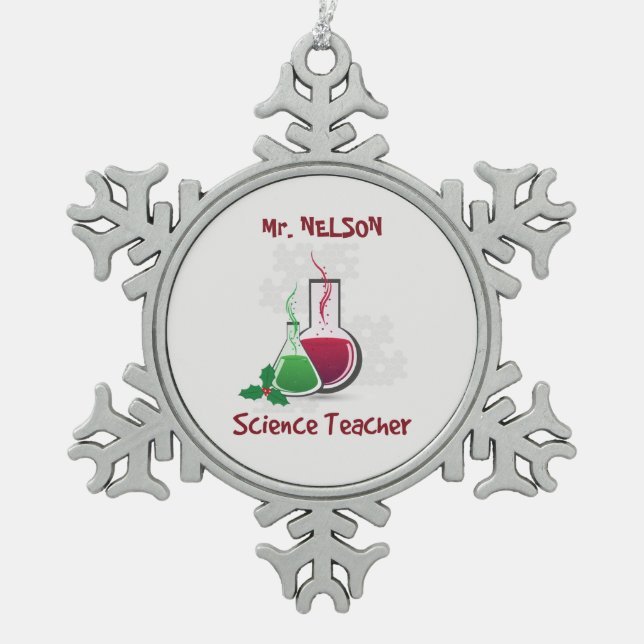 Science Teacher, Experiments Merry Christmas Snowflake Pewter Christmas Ornament (Front)